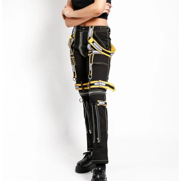 Tripp NYC Black Yellow Rave Alt Girl Highlighter Dance Pants  Women's Size 30 - Picture 1 of 11